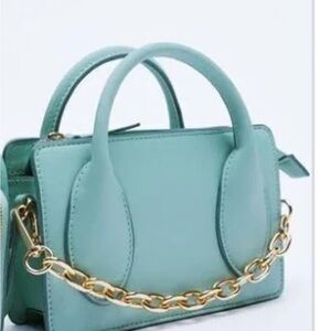 Zara mini Blue Handbag with Gold Chain charm detachable